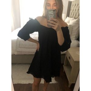 Zara Broderie Lace Black Off Shoulder Dress